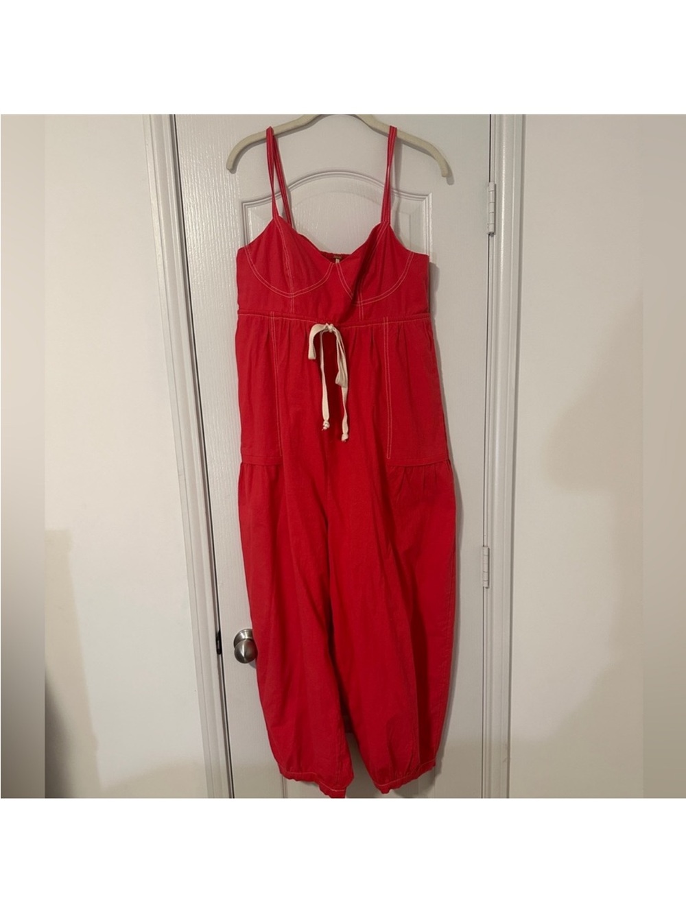 Free People Red Cotton Sleeveless Jumpsuit with Drawstring